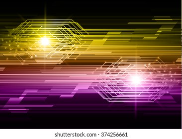 yellow purple Light Abstract Technology background for computer graphic website internet and business. circuit. vector illustration. infographics. motion move .neon. pixel. eye scan virus Spark