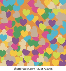 Yellow Purple Light Trendy Detailed Fabric. Beige Orange Hearts Love Confetti Vector Print. Bright Colorful Pink Saint Valentine Modern Design. Pastel Warm Simple Romantic Wedding Art.