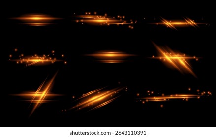 Yellow Purple line light glow with sparkle and flare shine Horizontal.