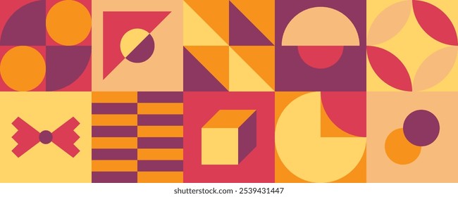 Yellow and purple neo geometric artwork banner design - Retro groovy collage illustration vector