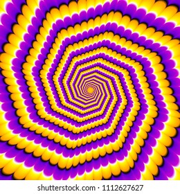 Yellow and purple octagonal spirals. Optical expansion illusion.