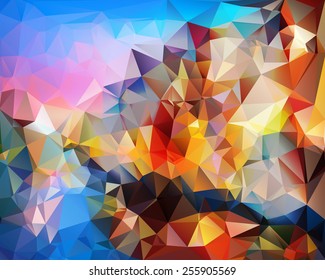 yellow, purple, pink geometric pattern, triangles background, polygonal design.Low-poly colorful style.Vector Illustration