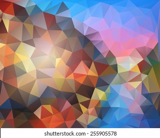yellow, purple, pink geometric pattern, triangles background, polygonal design.Low-poly colorful style.Vector Illustration