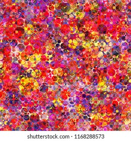 Yellow, purple, red dots and circles seamless texture. Digital surface. Abstract vector background for web page, banners backdrop, fabric, home decor, wrapping