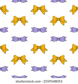 Yellow and purple ribbon. Seamless pattern. Can be used for wallpaper, fill web page background, surface textures. Vector illustration
