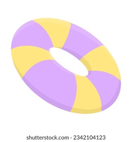Gelber und violetter Ring zum Baden von Vektorgrafik. Cartoon-Zeichnung aus Gummi-Febuy einzeln auf weißem Hintergrund. Ausrüstung, Sommer, Sicherheitskonzept