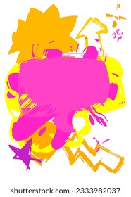 Yellow and purple Speech Bubble Graffiti isolated on white Background. Abstract message symbol, painted with brush. Urban painting style discussion backdrop, in modern dirty street art decoration.