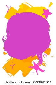 Yellow and purple Speech Bubble Graffiti isolated on white Background. Abstract message symbol, painted with brush. Urban painting style discussion backdrop, in modern dirty street art decoration.