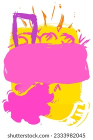 Yellow and purple Speech Bubble Graffiti isolated on white Background. Abstract message symbol, painted with brush. Urban painting style discussion backdrop, in modern dirty street art decoration.