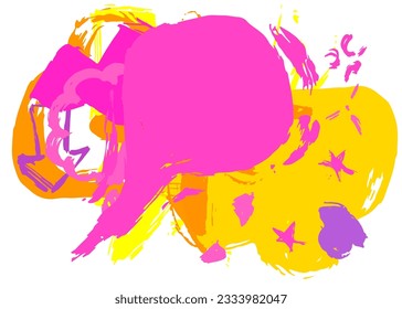 Yellow and purple Speech Bubble Graffiti isolated on white Background. Abstract message symbol, painted with brush. Urban painting style discussion backdrop, in modern dirty street art decoration.