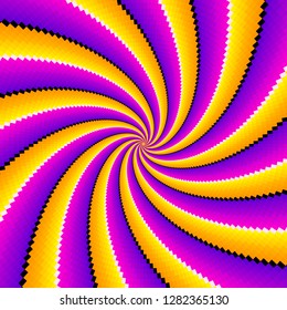 Yellow and purple spiral mosaic pattern. Spin illusion.