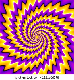Yellow and purple spirals. Optical expansion illusion.
