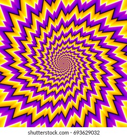 Yellow and purple spirals. Optical expansion illusion.