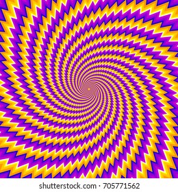 Yellow and purple spirals. Optical expansion illusion.
