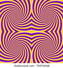 Yellow and purple  spirals. Spin illusion. Seamless pattern.
