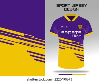 Yellow and purple sport jersey uniform textile design for soccer, football, volleyball, badminton club. Sublimation printing fabric vector design.  