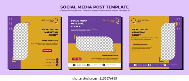 Plantilla de publicación de medios sociales de vectores amarillo y púrpura, ilustración de arte vectorial y texto, diseño simple y elegante a todo color