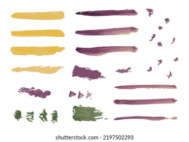 Yellow, Purple Watercolor Brushes And Green, Purple Blots