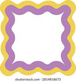 Yellow Purple Wavy Square Frame Vector Illustration Decorative Border Scalloped Rounded Shape Template