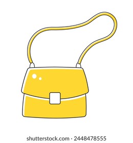 Yellow purse handbag or crossbody shoulder bag isolated vector illustration