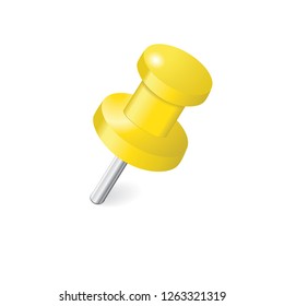 Yellow push pin isolated on a white background