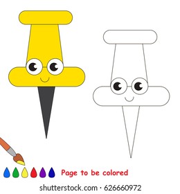 Yellow Pushpin to be colored, the coloring book for preschool kids with easy educational gaming level.