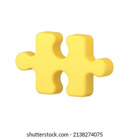 Ilustración vectorial de icono 3d de la pieza del rompecabezas amarillo. Resumen de detalles de rompecabezas listos para conectar o desmontar aislados. Falta la conexión de selección de corte en la plantilla de juguete de juego lógico. Variación adjunta