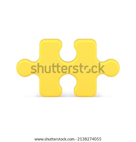 Yellow puzzle piece 3d icon vector illustration. Abstract jigsaw detail ready for connected or disassembling isolated. Logic game toy template missing cut choice connection. Variation attached