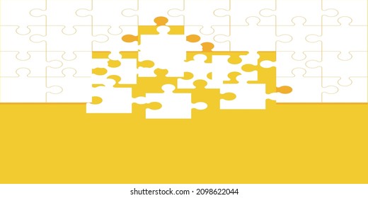 fondo del rompecabezas amarillo hecho de una pieza del rompecabezas blanco