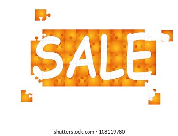 yellow puzzle with the text for the design isolated on white background