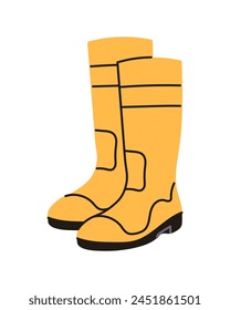 Yellow pvc safety boots, clean protective footwear, waterproof safety shoes isolated on white background flat vector illustration