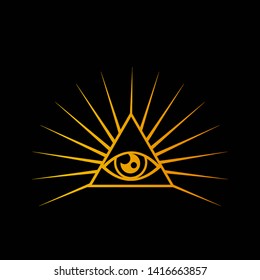 yellow pyramid icon isolated on black background