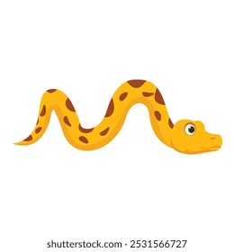 Yellow python snake is slithering across a white background