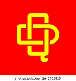 Yellow Q, D Monogram Logo on Red Background - Abstract Stylized Interconnected Letters Design"