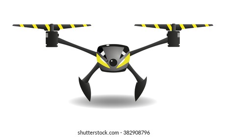 Yellow quadrocopter isolated