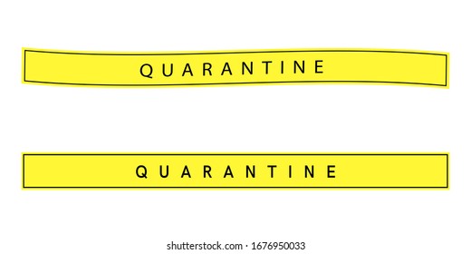 Yellow Quarantine tapes with black frame. Wavy and straight style with inscription. White isolated background.