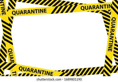 Yellow quarantine warning tape frame with place for text. vector Illustration isolated on white background. graphic warning text of quarantine banner lockdown. Coronavirus, Covid-19 outbreak.