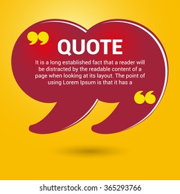 yellow quotation marks. Boxes with text isolated on white background. Quote bubble.