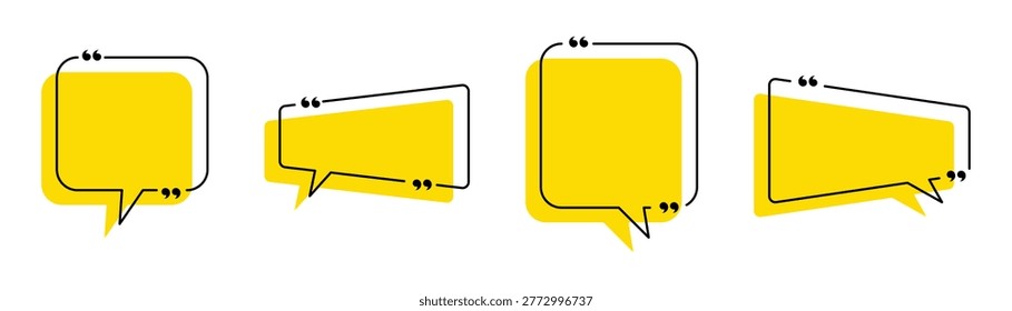 Yellow quote box frame with quote marks illustration. Quote box templates of texting black line frames for definition, remark, and citation design. Quote box icon vector illustration.