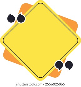 Yellow quote box with orange shapes framing a blank area, providing ample copy space for testimonials or important messages, accented by quotation marks