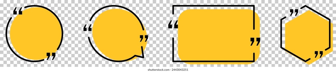 Yellow quote bubbles. Can use for comment, title, citation, chat, blog, note, mark and info ilustration isolated on transparent background
