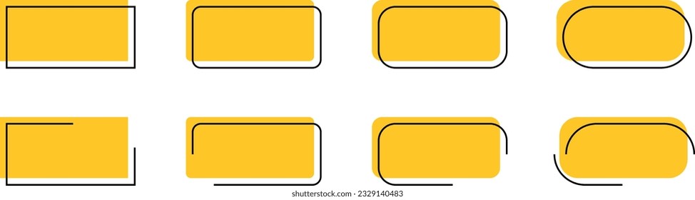 Yellow Quote vector bubbles for text, speech vector. Quotation box frames with borders design for comment, title, citation, chat, blog, note, mark and info ilustration.
