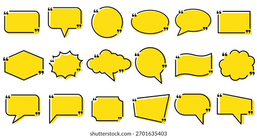 Colección de burbujas de citas amarillas con globos de diálogo, cuadros de chat y Formas de comunicación para la Ilustración vectorial de conversaciones y mensajes	