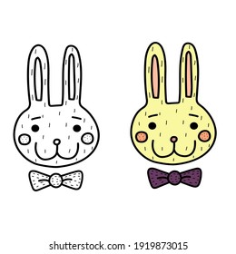 Yellow rabbit in a speck with a purple bow tie.