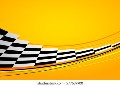 Yellow racing background, sport banner. Checker flag. eps10