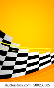 Yellow racing background, sport banner. Checker flag. eps10