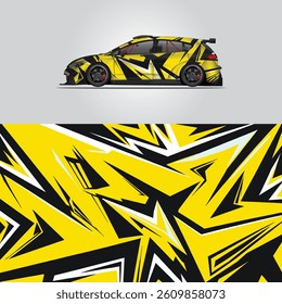 yellow racing car wrap vector illustration .	