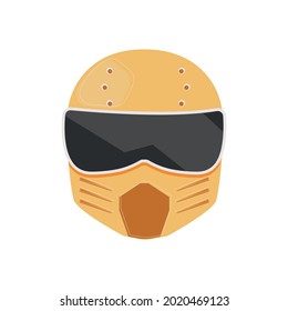 Yellow racing helmet in flat style vector illustration
