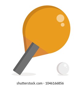 Yellow racket and gray ball for ping-pong in flat design. Table tennis in
modern style vector illustration. Isolated on white background. Ping-pong and ball set.