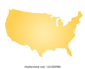 Yellow radial gradient silhouette map of United States of America, USA. Vector illustration.
